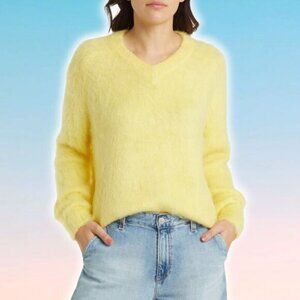MADEWELL Ultrasoft Brushed V-Neck Relaxed Fit Sweater Sz XXS Yellow